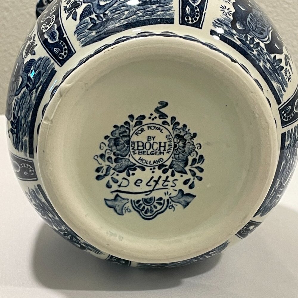 BOCH for ROYAL SPHINX DELFTS Genuine Vintage Porcelain Vase, Floral Blue & White - Picture 4 of 9